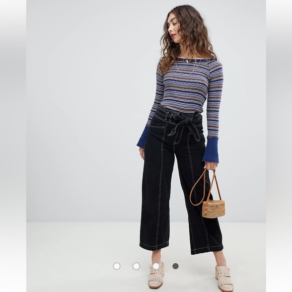 Free People Donna striped t-shirt with button sleeve NWT ✨ - Picture 3 of 6